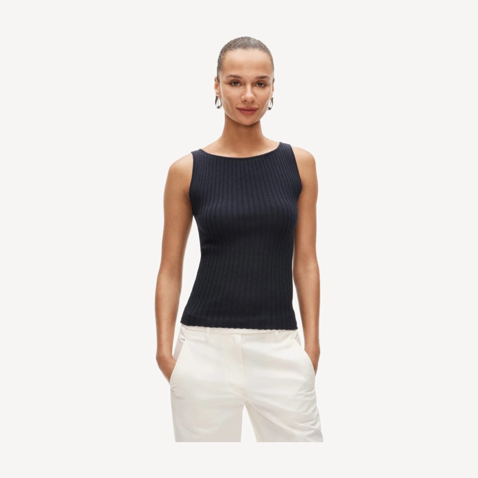 Featherweight cashmere boatneck ribbed tank top