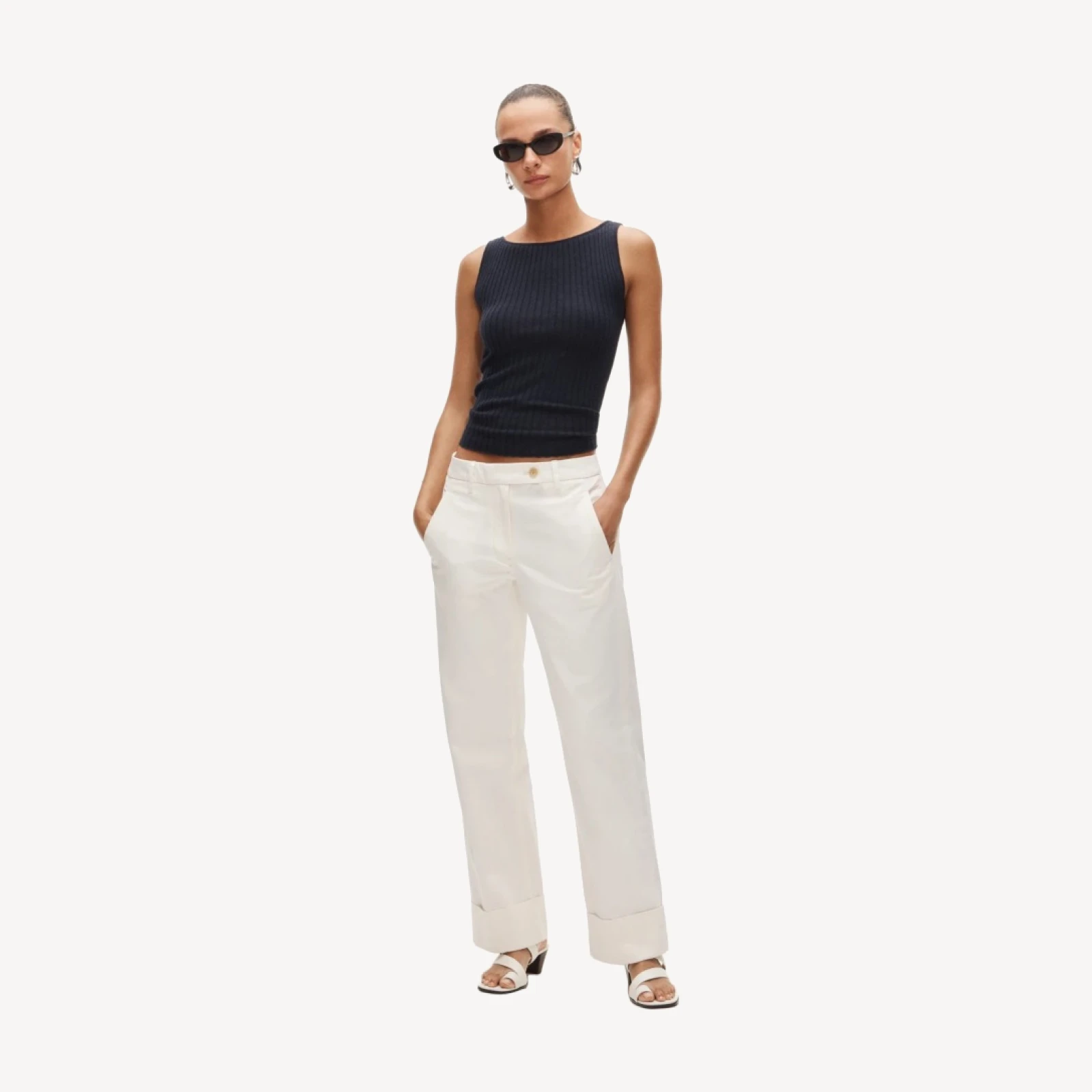 Featherweight cashmere boatneck ribbed tank top