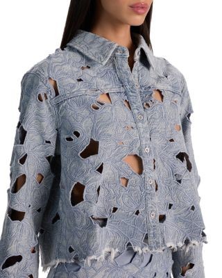 Alice and Olivia Finely Laser Cut Denim Shirt
