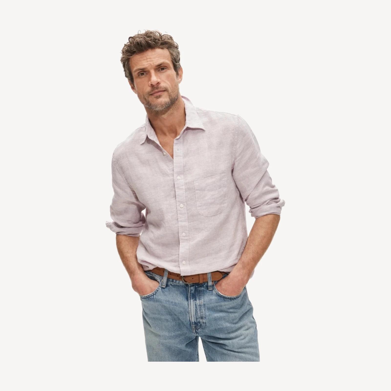 Linen point-collar shirt