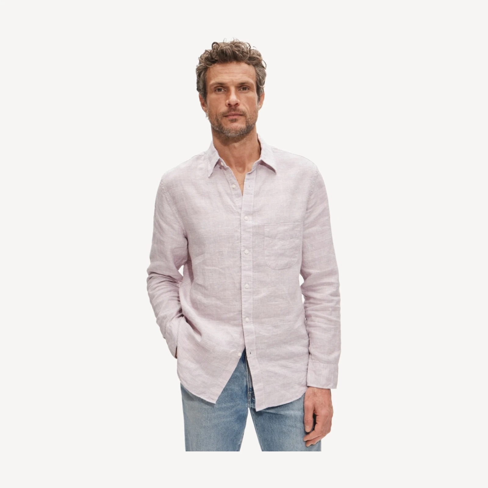 Linen point-collar shirt