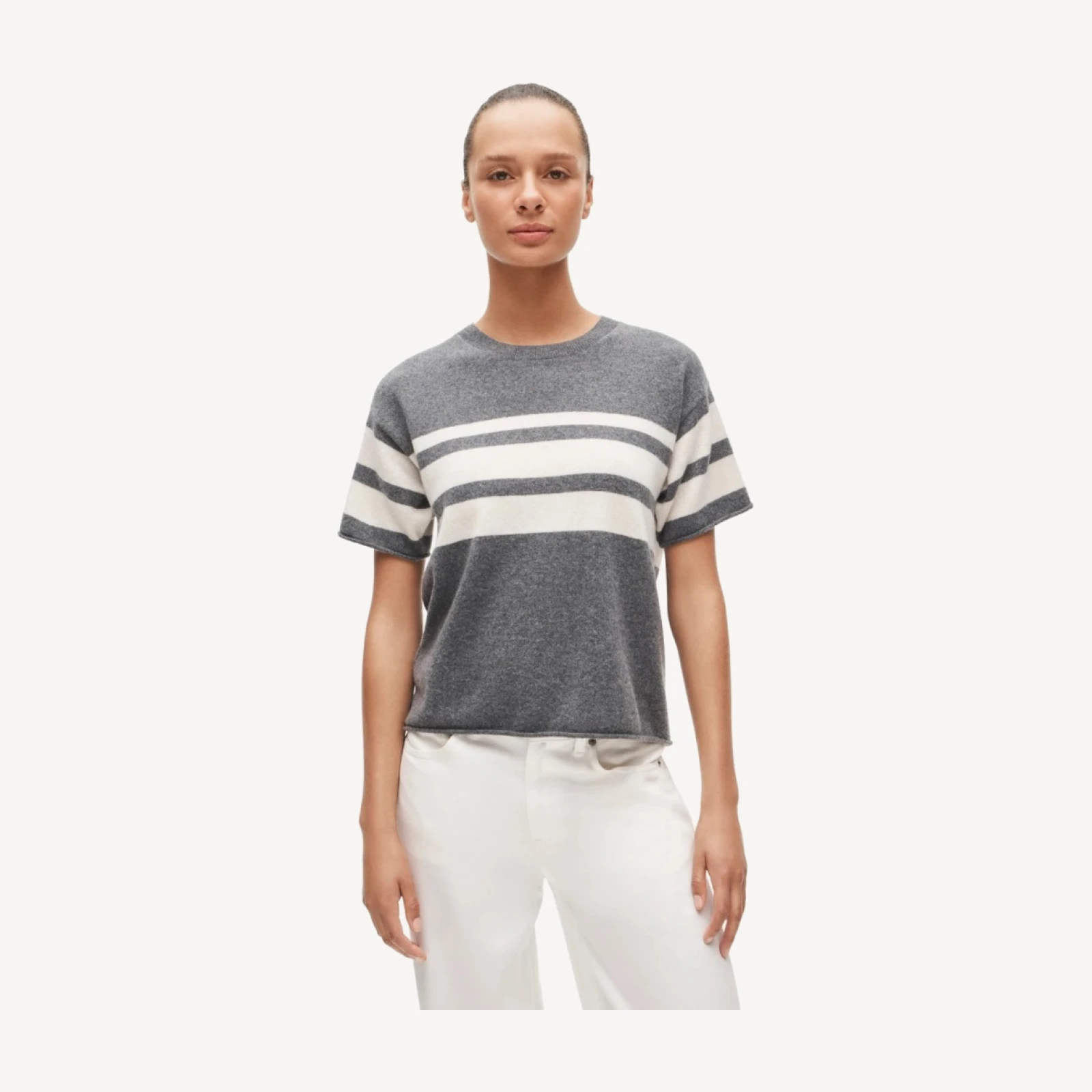 Cashmere relaxed T-shirt in placed stripe