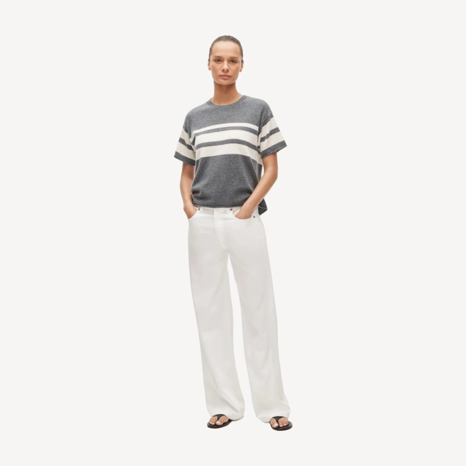 Cashmere relaxed T-shirt in placed stripe