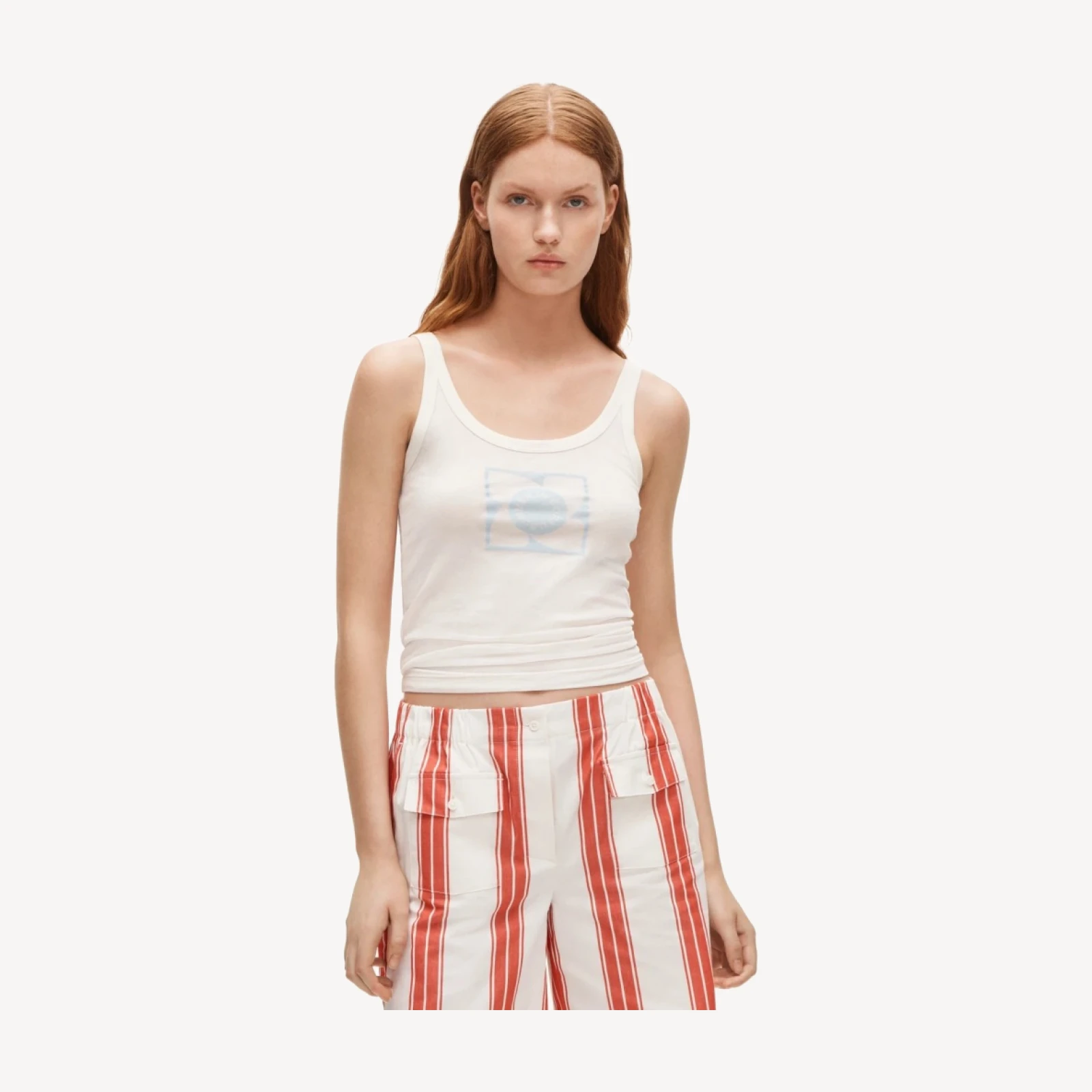 Feather jersey "Summer in Corfu" graphic tank top