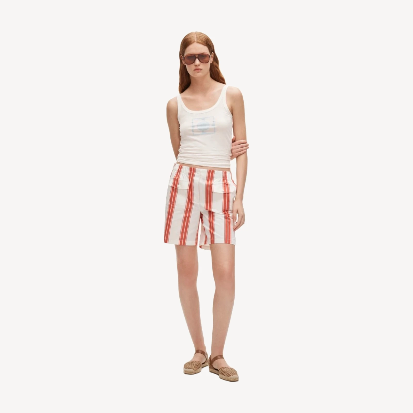 Feather jersey "Summer in Corfu" graphic tank top