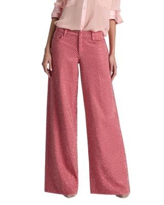 Alice and Olivia Amazing Embellished High Rise Wide Leg Jeans in Deep Rose/Rose Gold