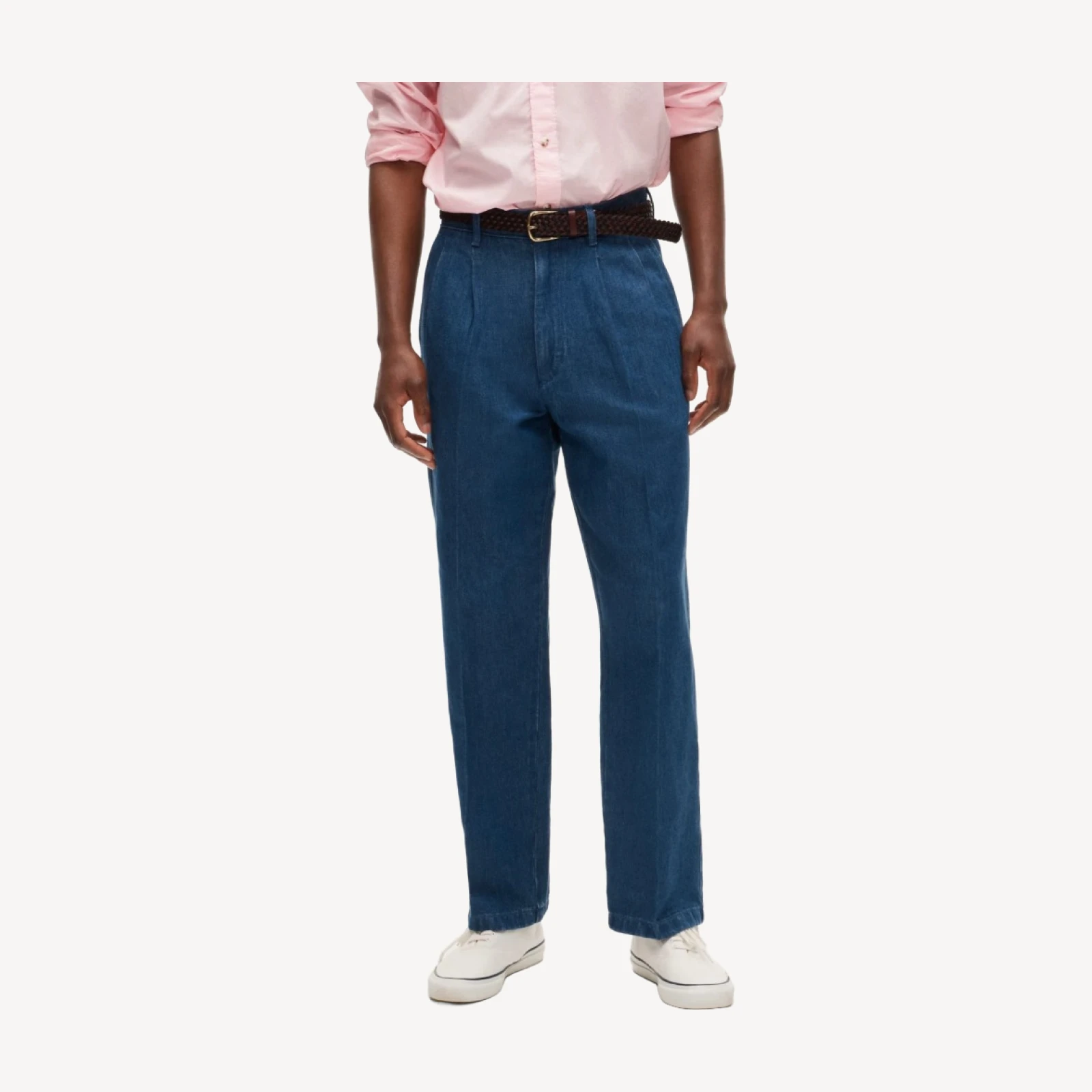 Relaxed-fit double-pleated nautical trouser in cotton-linen blend denim