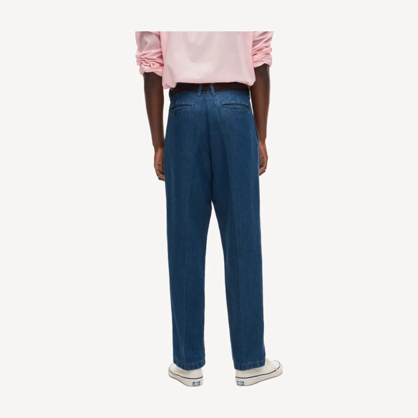 Relaxed-fit double-pleated nautical trouser in cotton-linen blend denim