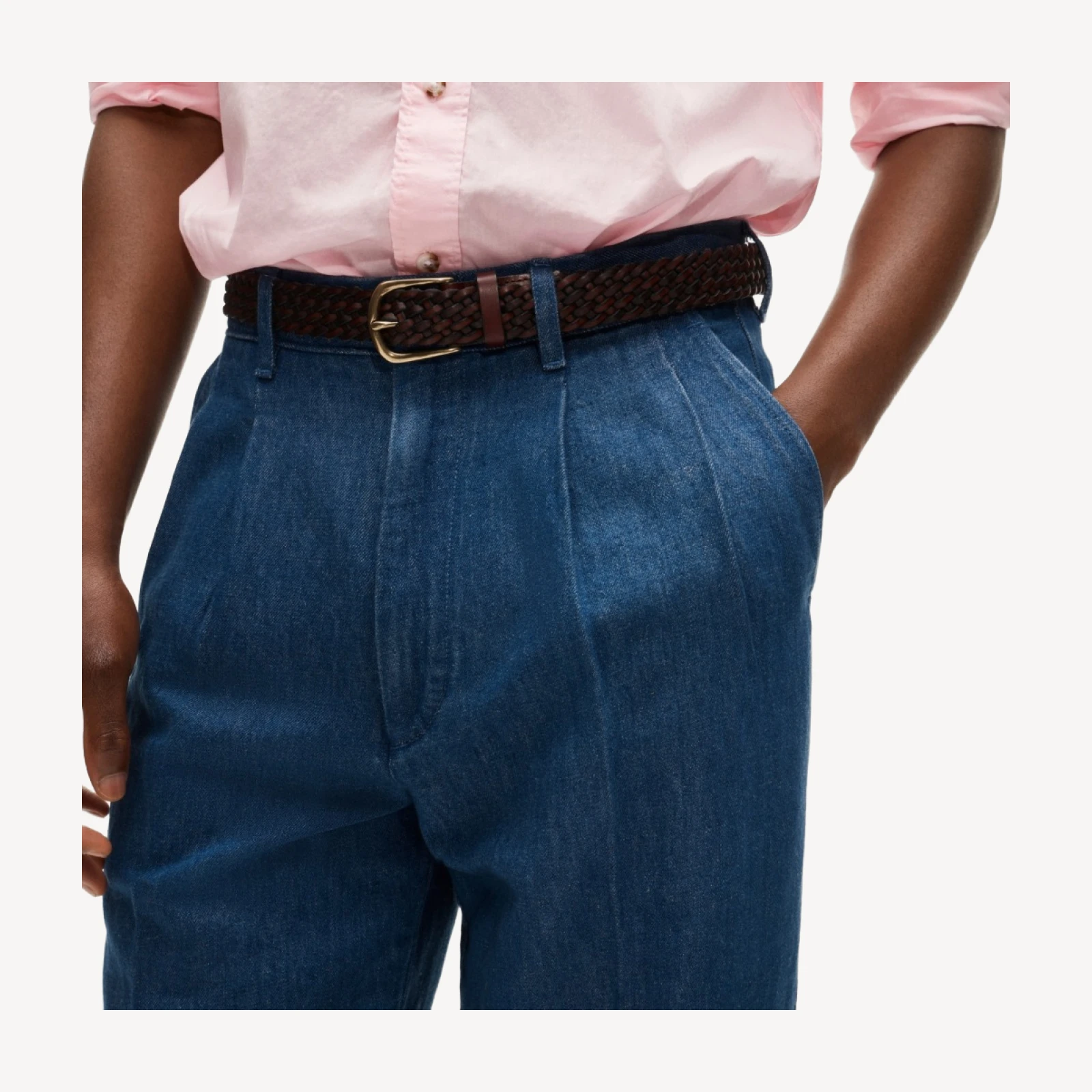 Relaxed-fit double-pleated nautical trouser in cotton-linen blend denim