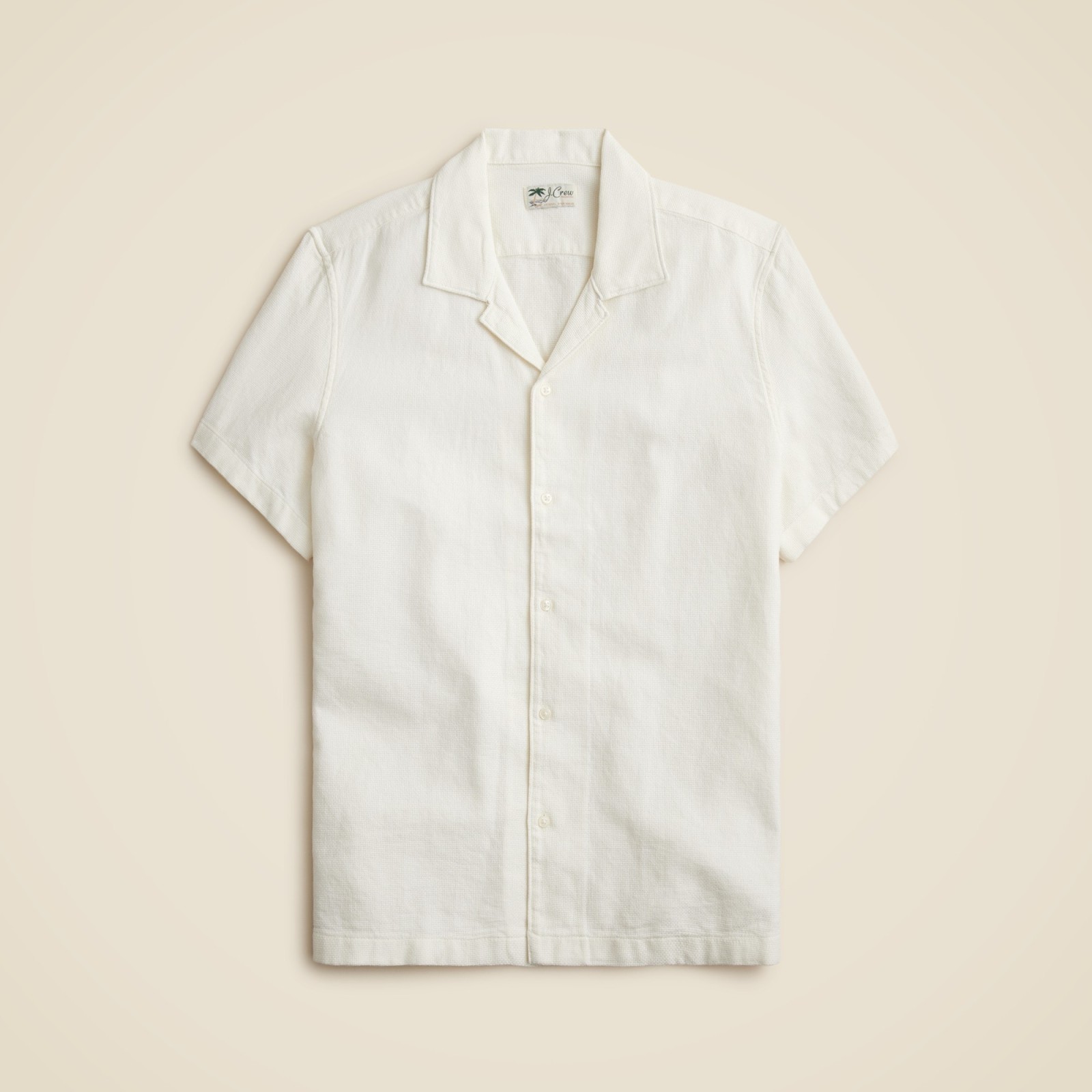 Short-sleeve textured cotton camp-collar shirt