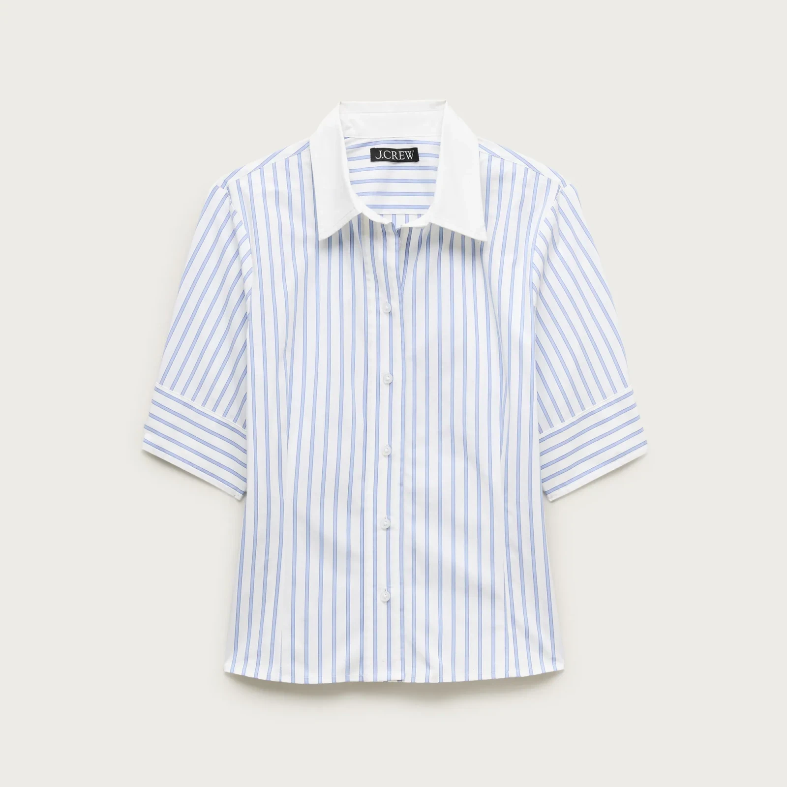 Eleanor slim-fit elbow-sleeve button-up shirt in striped cotton poplin