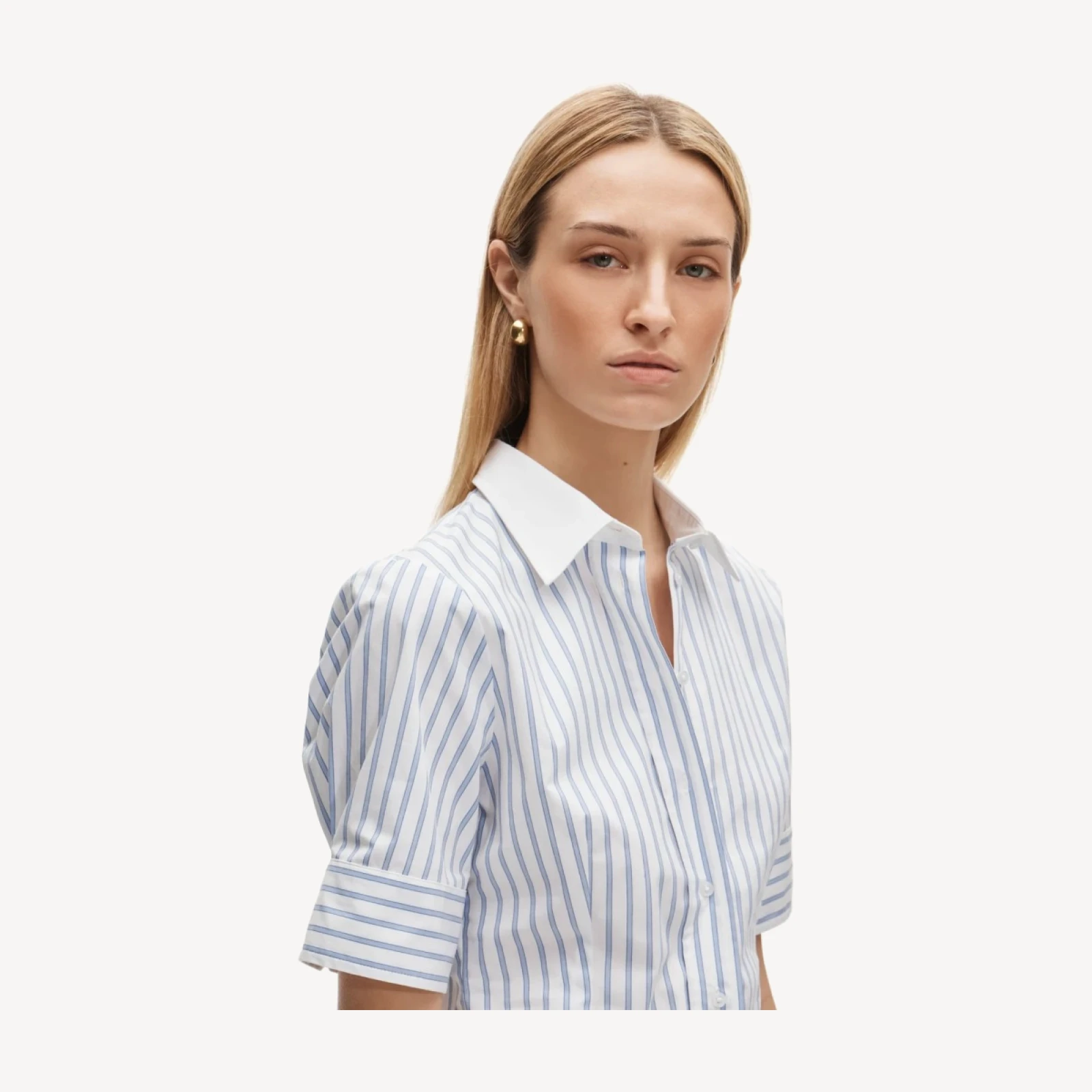 Eleanor slim-fit elbow-sleeve button-up shirt in striped cotton poplin