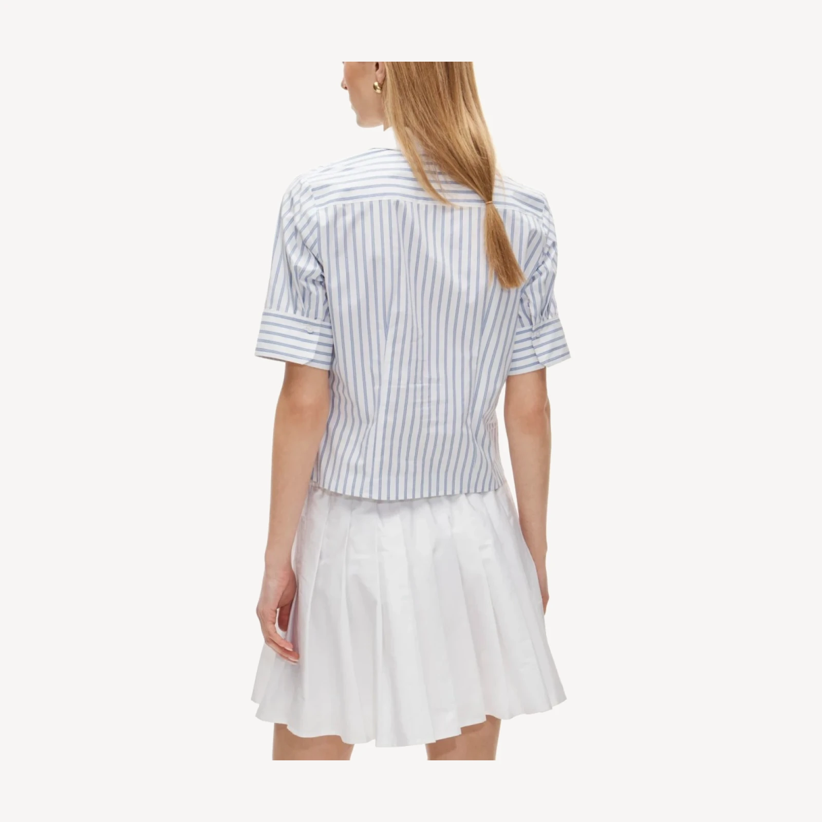 Eleanor slim-fit elbow-sleeve button-up shirt in striped cotton poplin