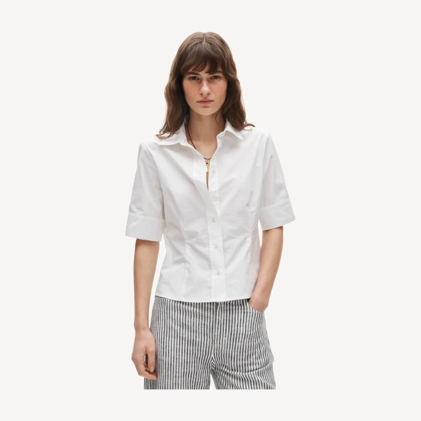 Eleanor slim-fit elbow-sleeve button-up shirt in cotton poplin