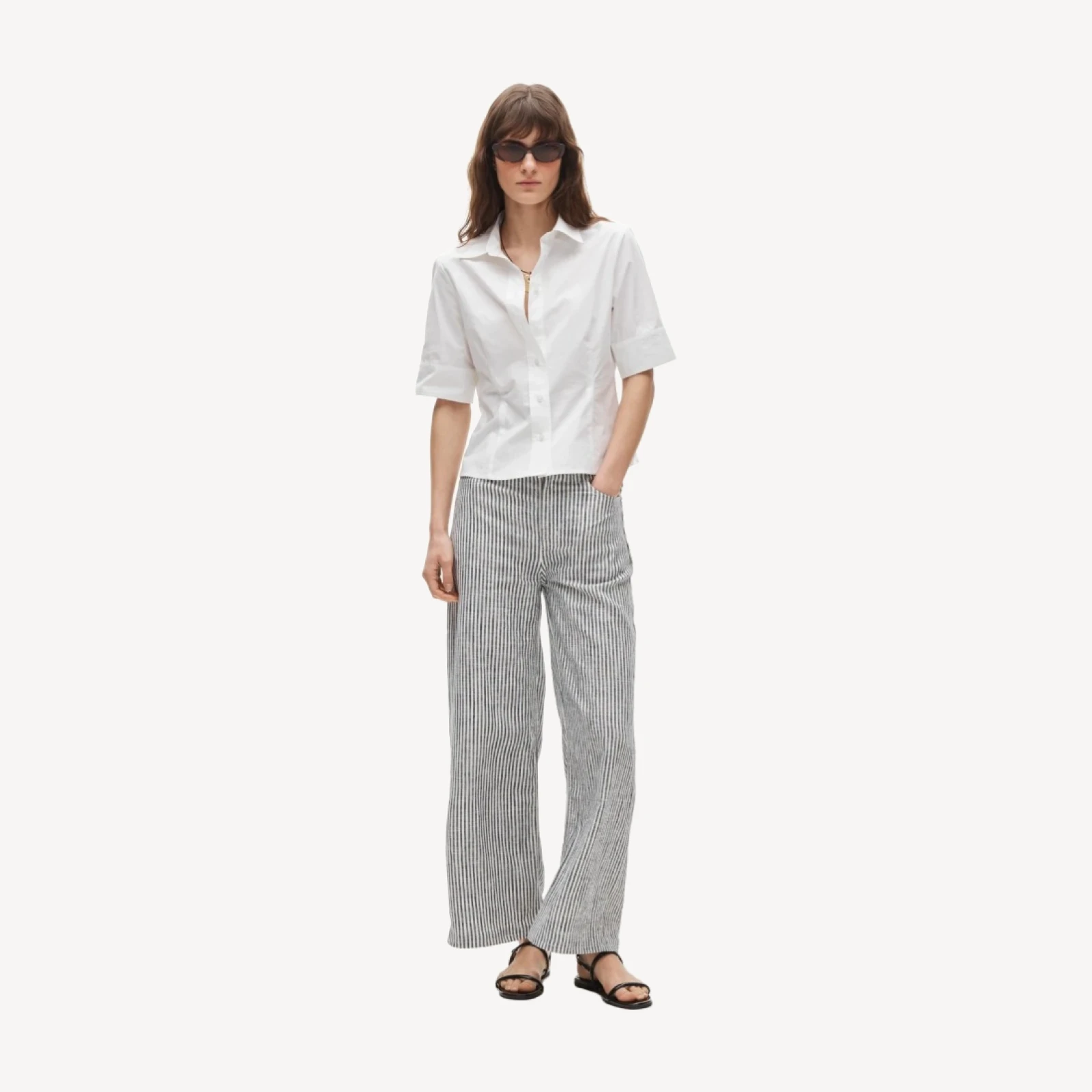 Eleanor slim-fit elbow-sleeve button-up shirt in cotton poplin