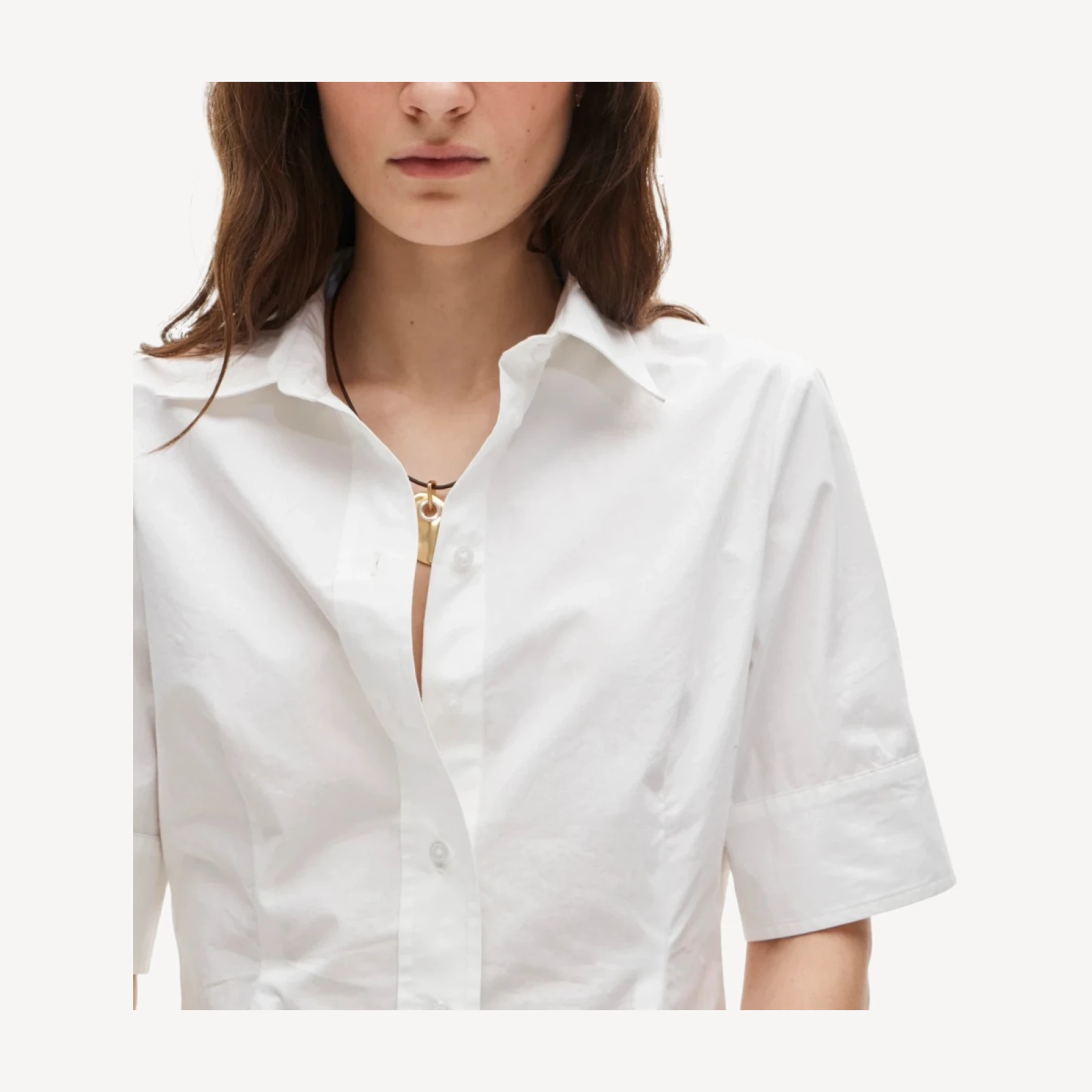 Eleanor slim-fit elbow-sleeve button-up shirt in cotton poplin