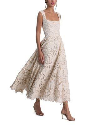 Alice and Olivia Esma Square Neck Flared Midi Dress