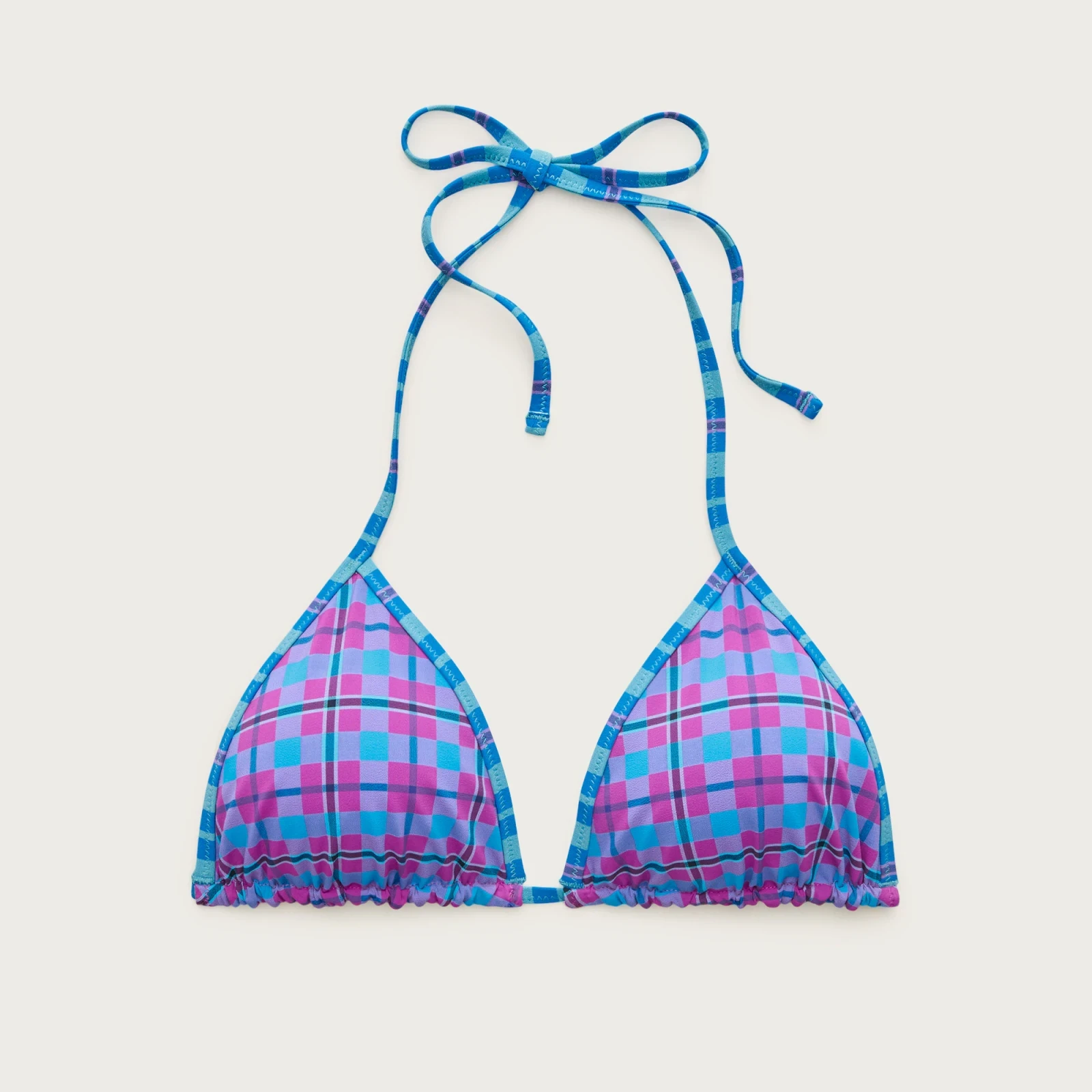 Perfect string bikini top in reversible plaid print