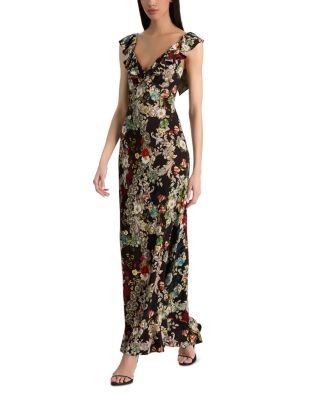 Alice and Olivia Gemma Button Front Ruffle Maxi Dress