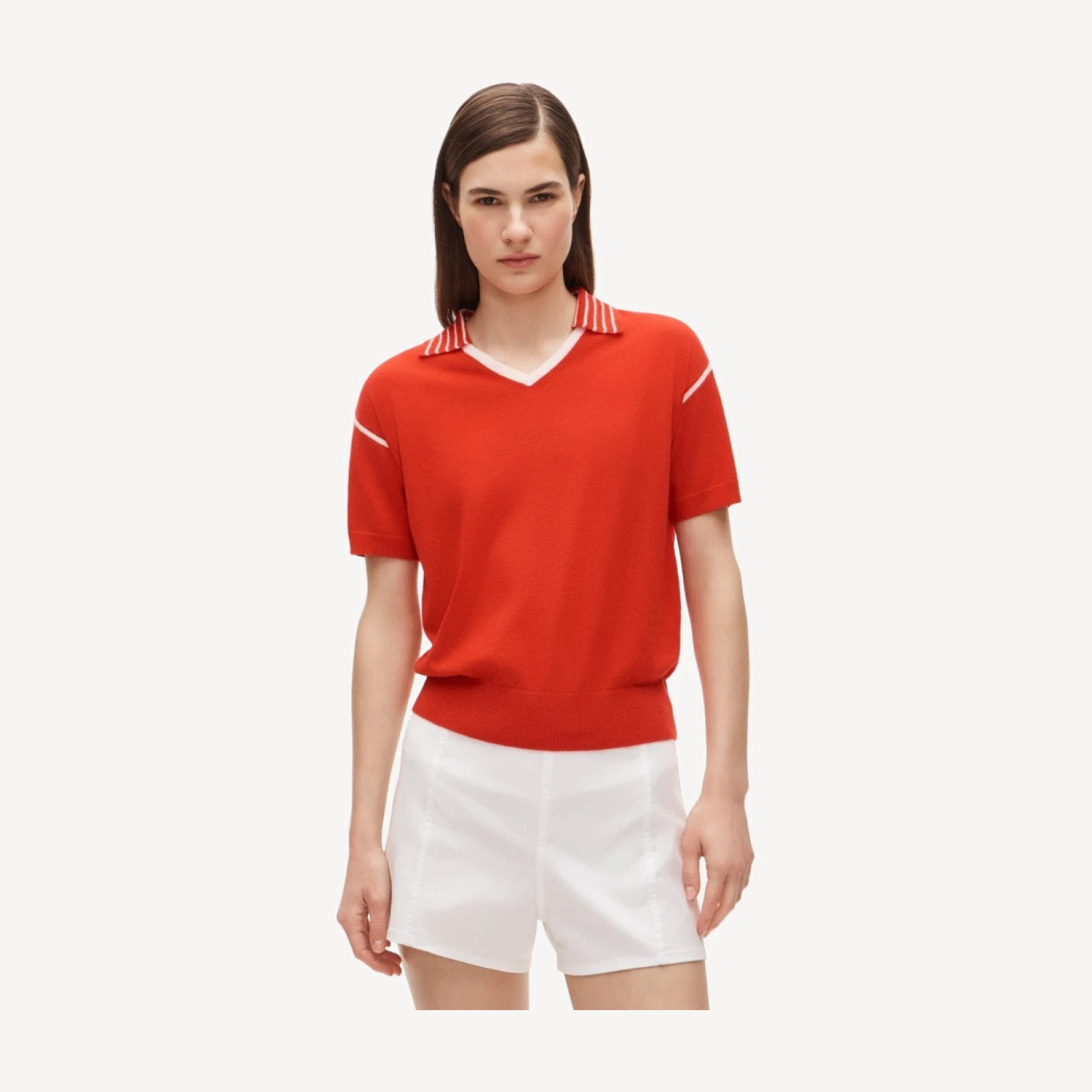 Featherweight cashmere high V-neck sweater-polo