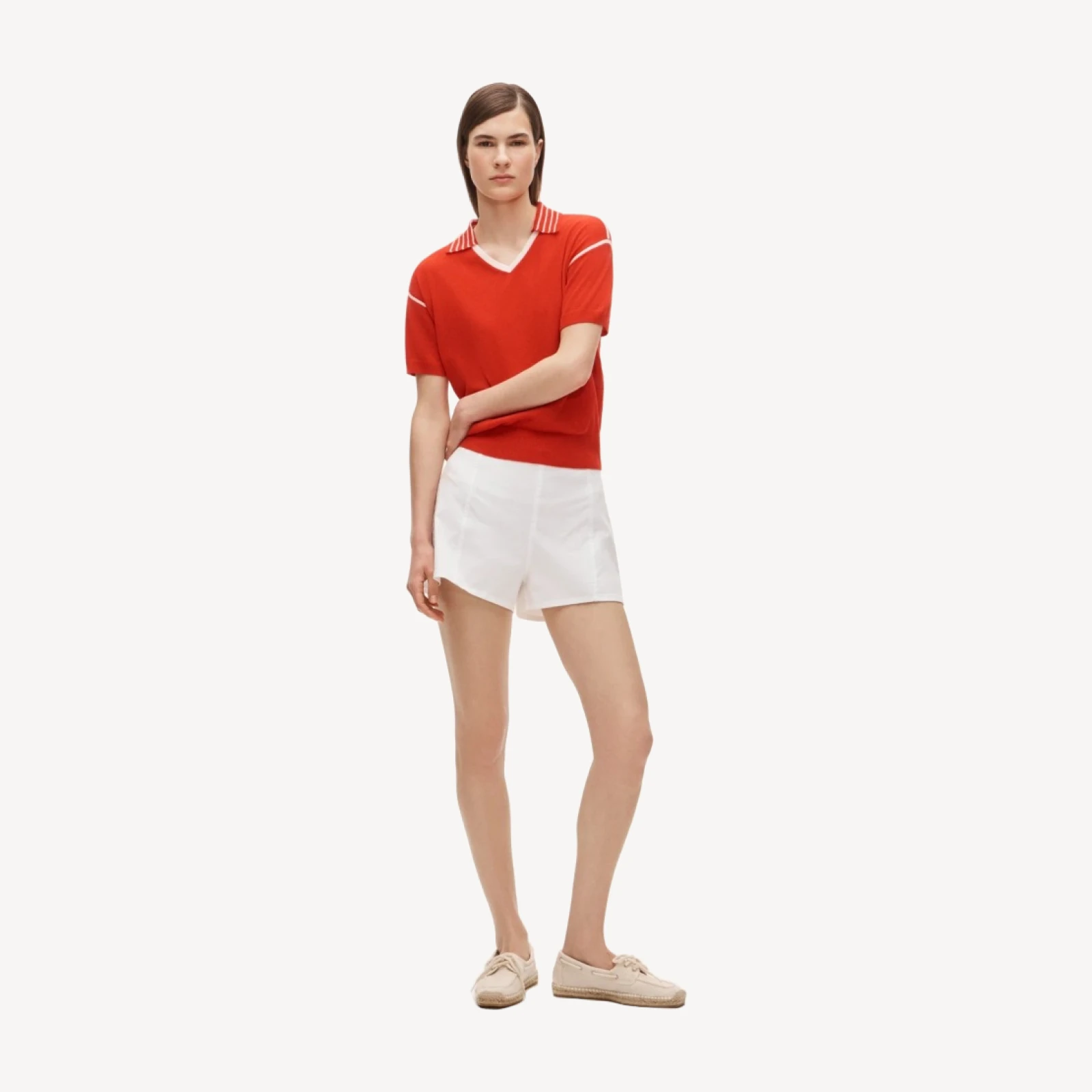 Featherweight cashmere high V-neck sweater-polo