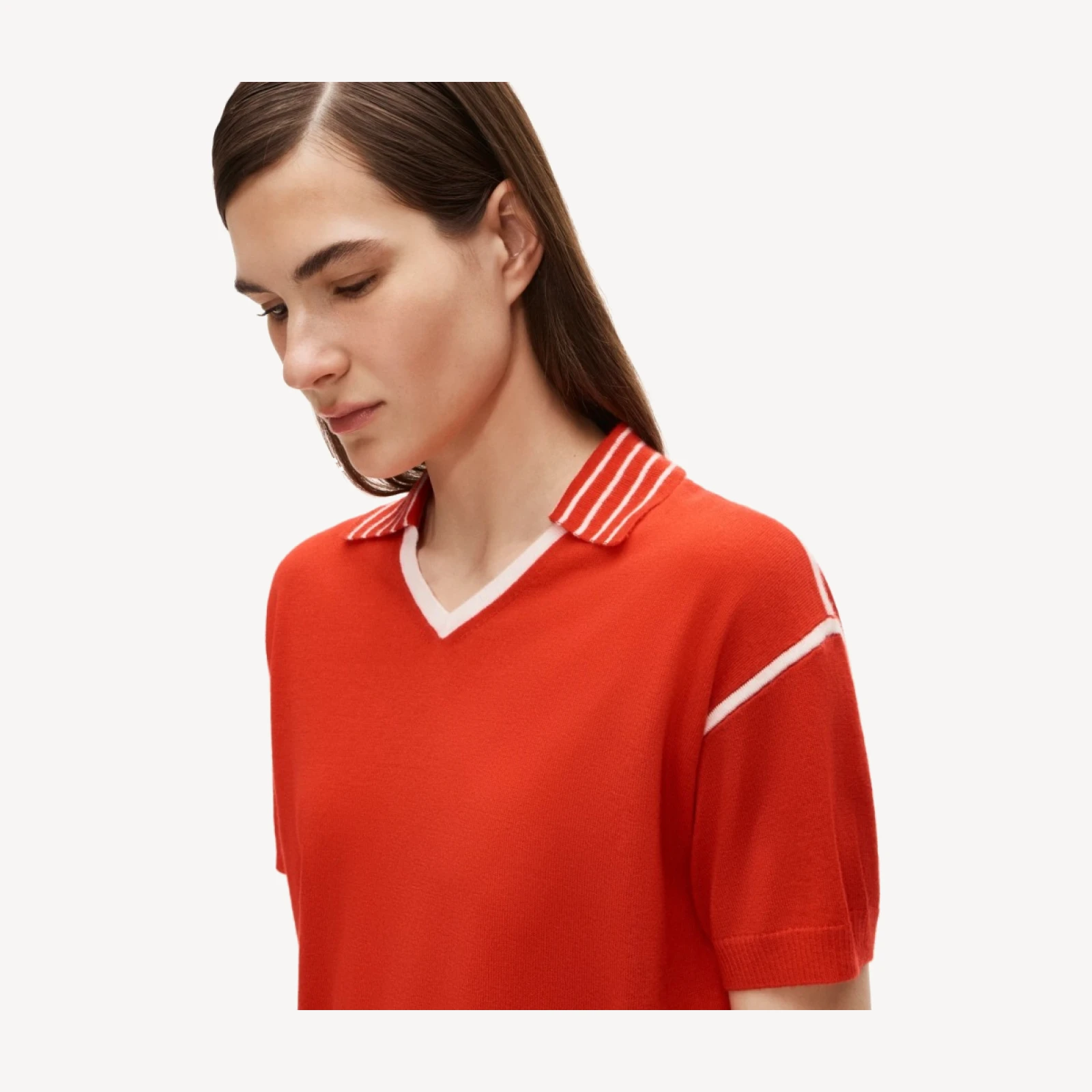Featherweight cashmere high V-neck sweater-polo