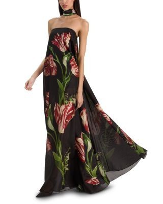 Alice and Olivia Maricela Strapless Voluminous Maxi Dress and Scarf