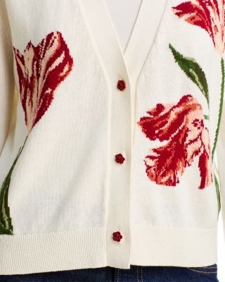 Alice and Olivia Bradley Intarsia Short V Neck Cardigan Sweater