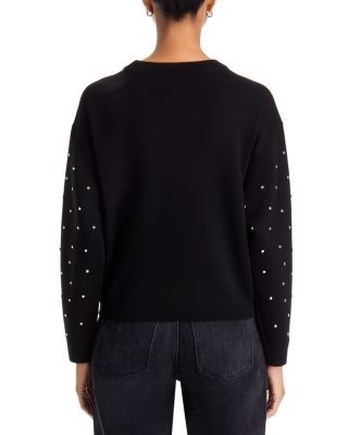 Alice and Olivia Perry Wool Blend Embroidered Rhinestone Sweater