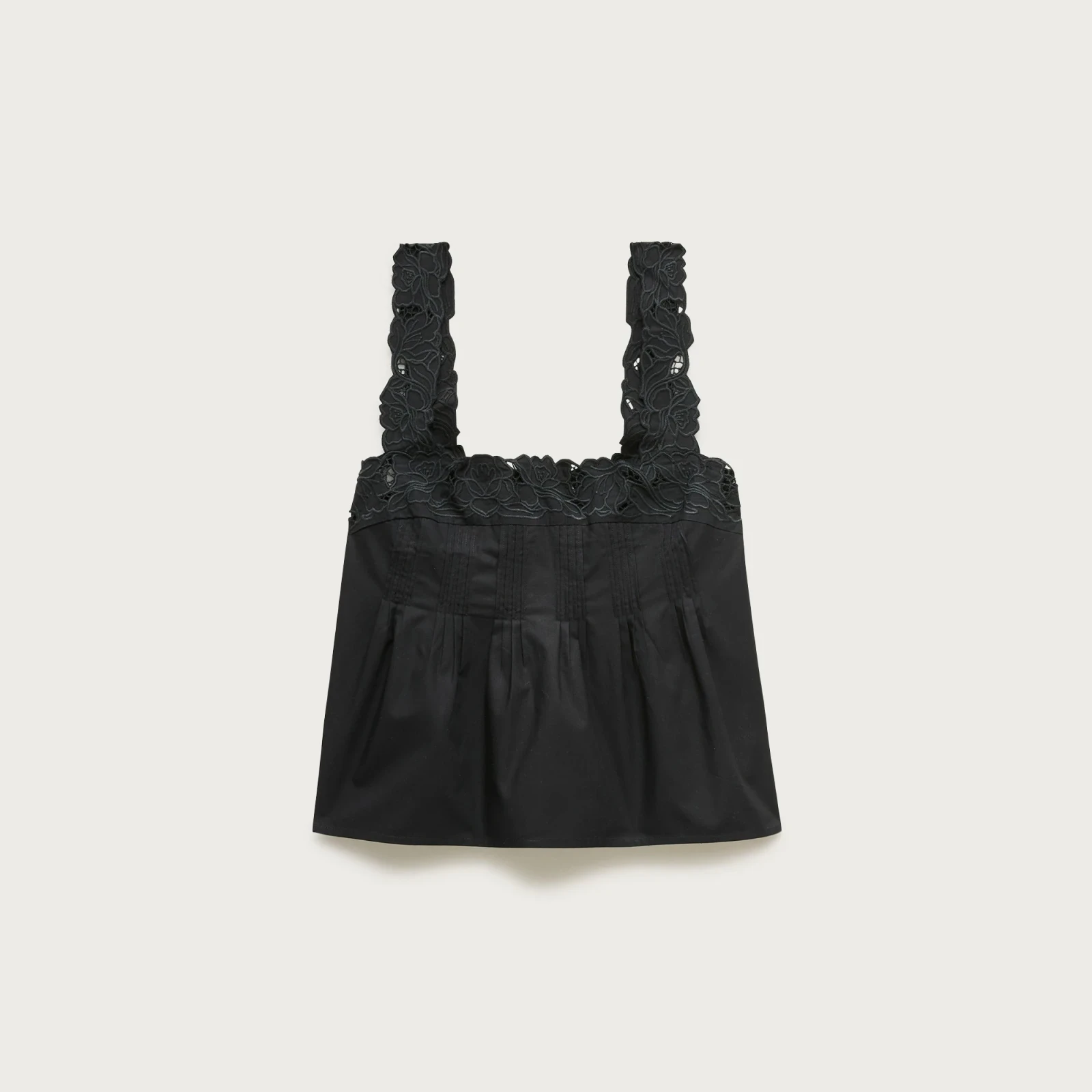 Lace-trim tank top in compact poplin