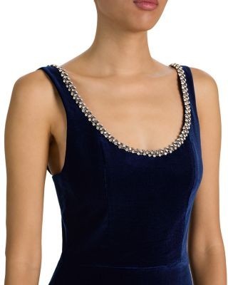 Alice and Olivia Charlotte Velvet Rhinestone Trim Mini Dress