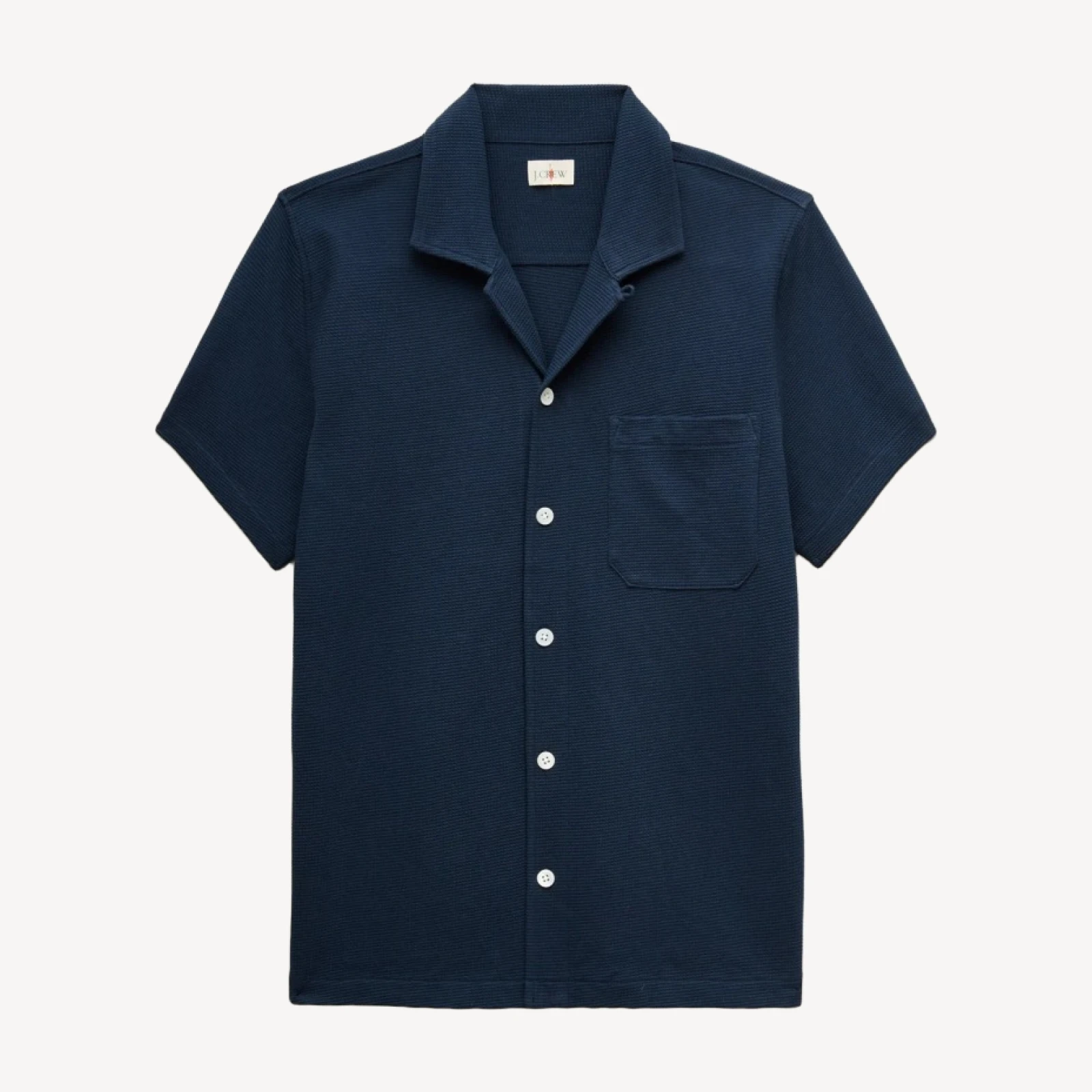 Waffle-knit camp-collar shirt