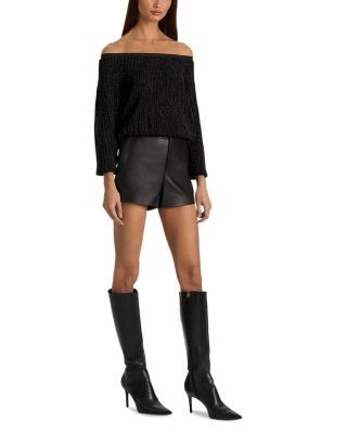 Alice and Olivia Cyril Pleated Off-the-Shoulder Top