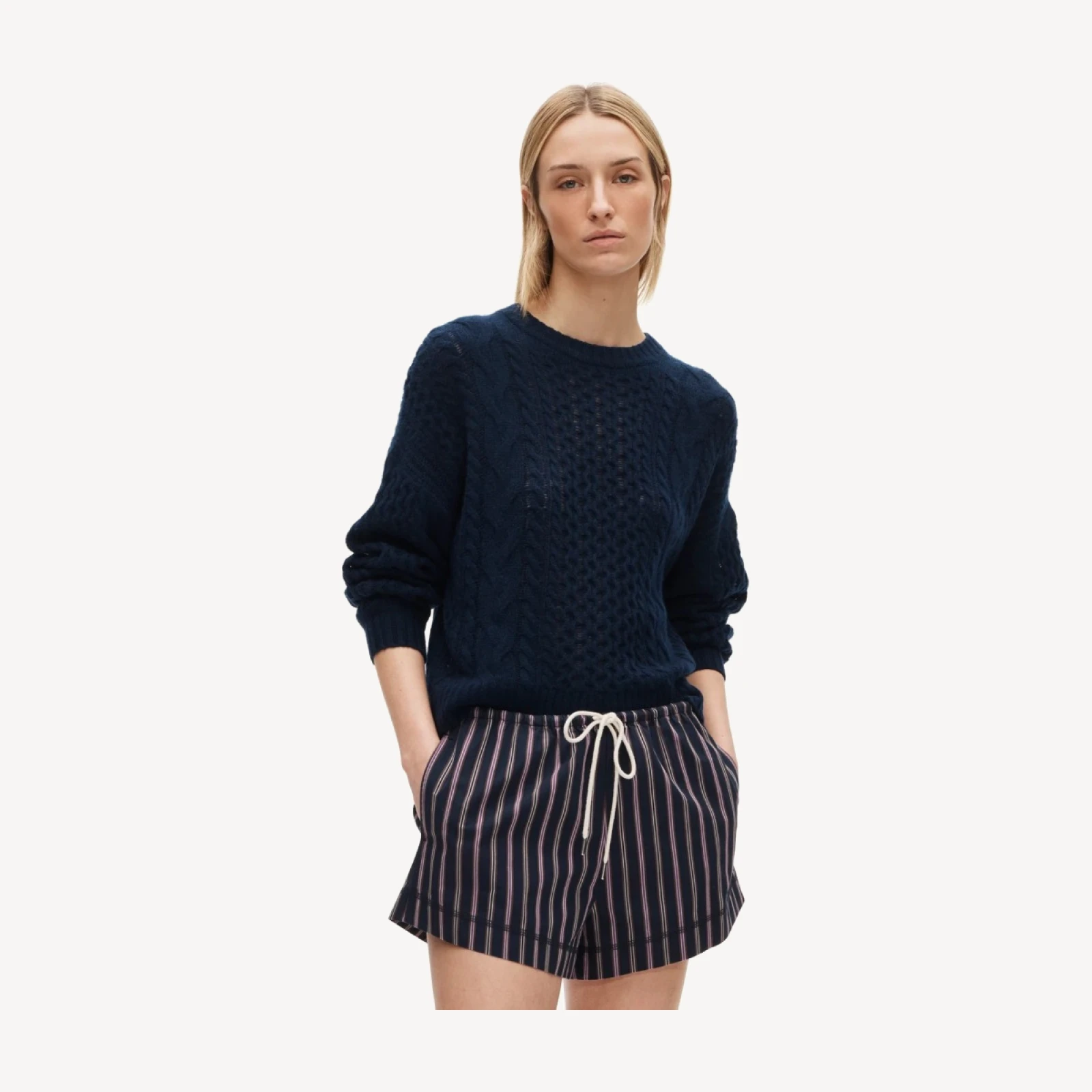 Cruise drawstring short in striped cotton poplin