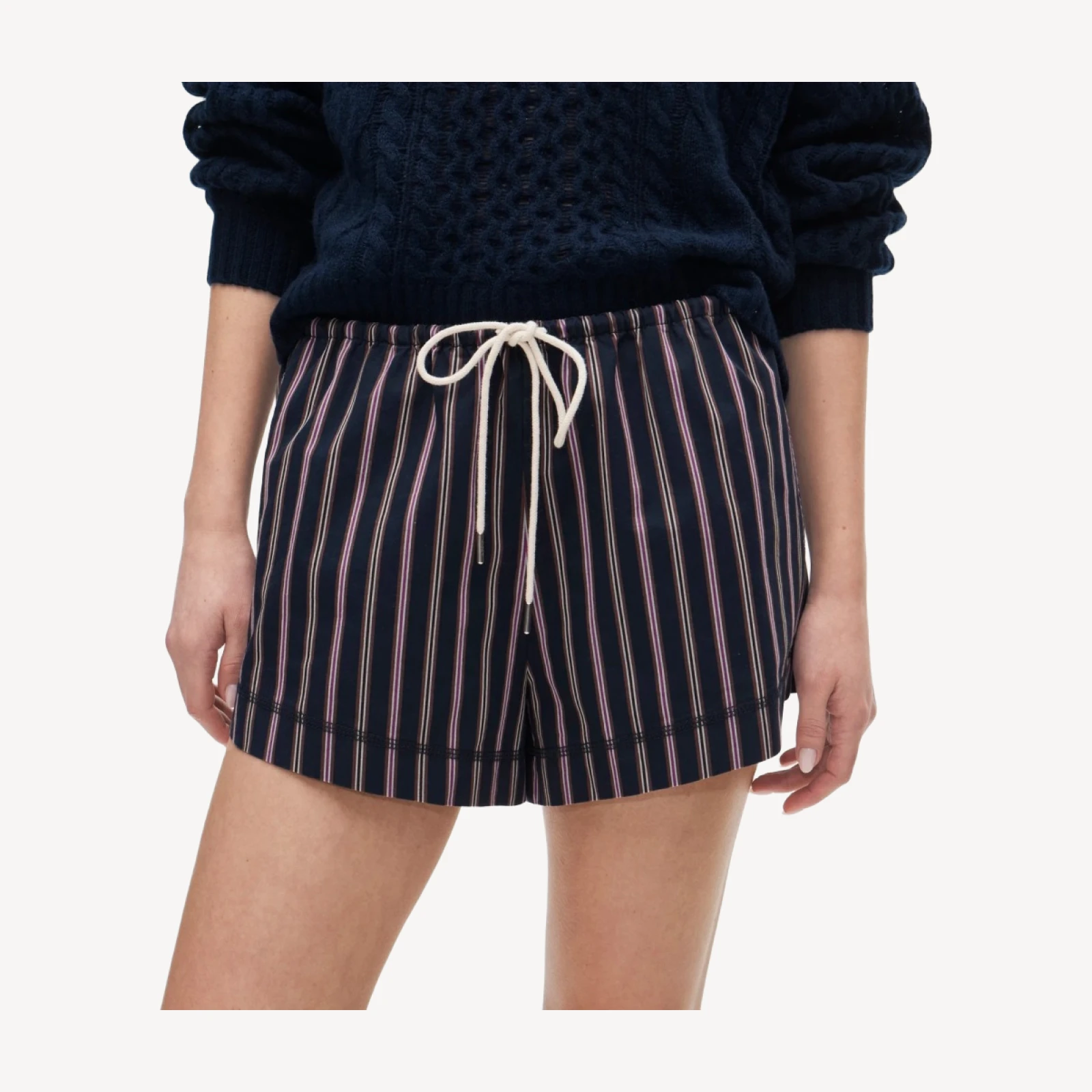 Cruise drawstring short in striped cotton poplin