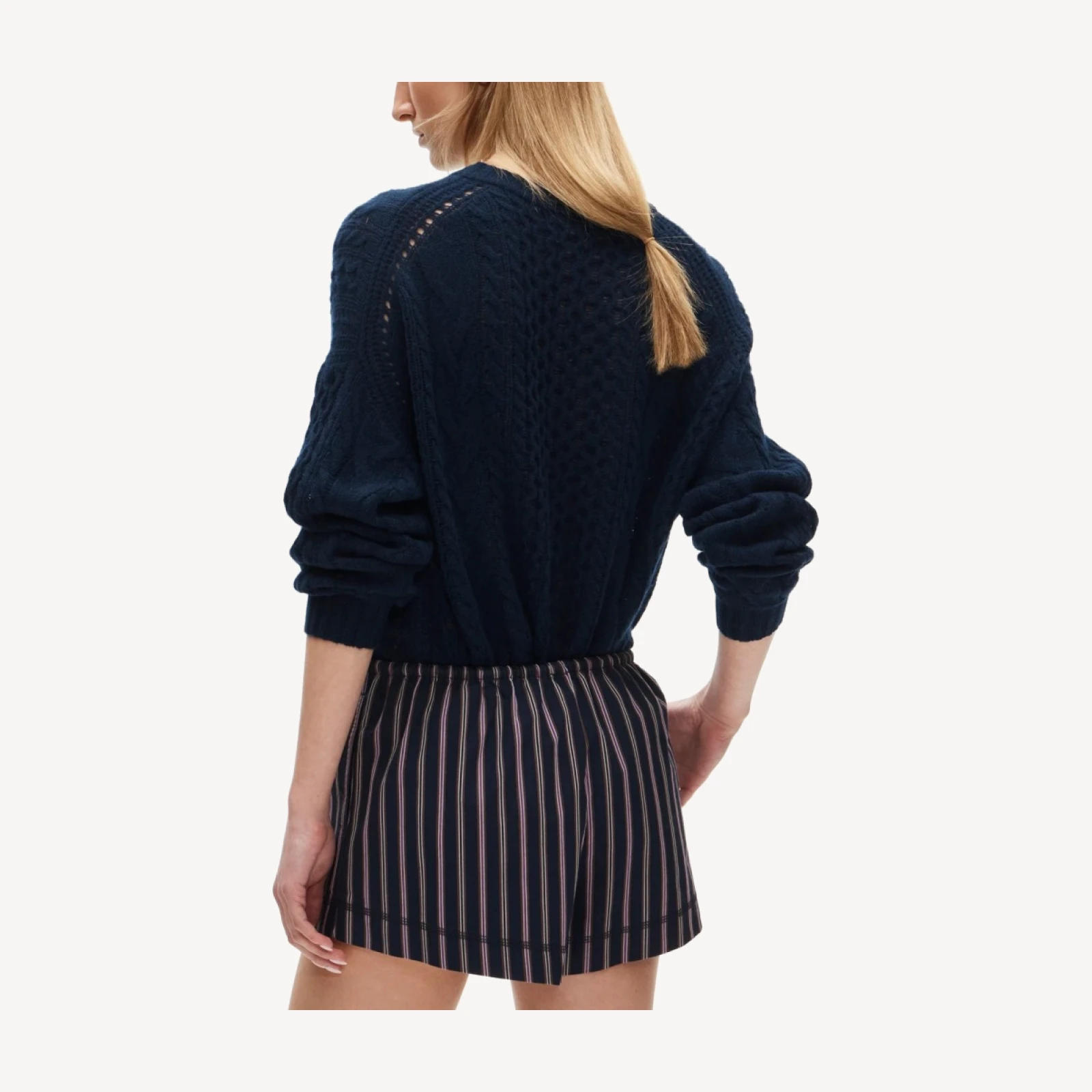 Cruise drawstring short in striped cotton poplin