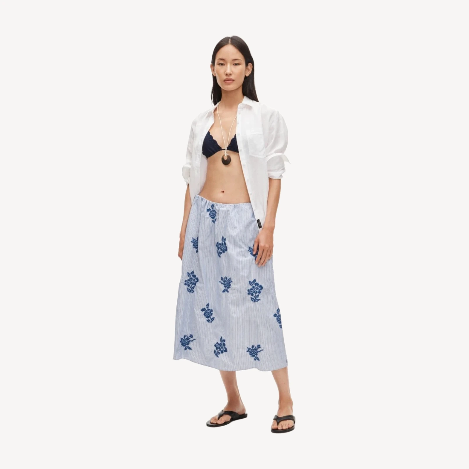 Beckett midi skirt in embroidered floral stripe