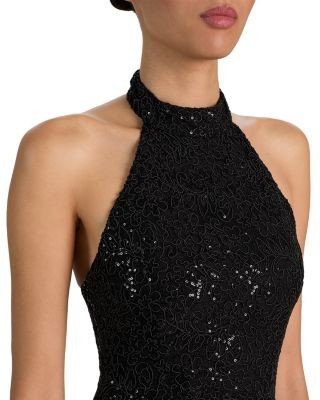 Alice and Olivia Koi Embellished Lace Halter Maxi Dress