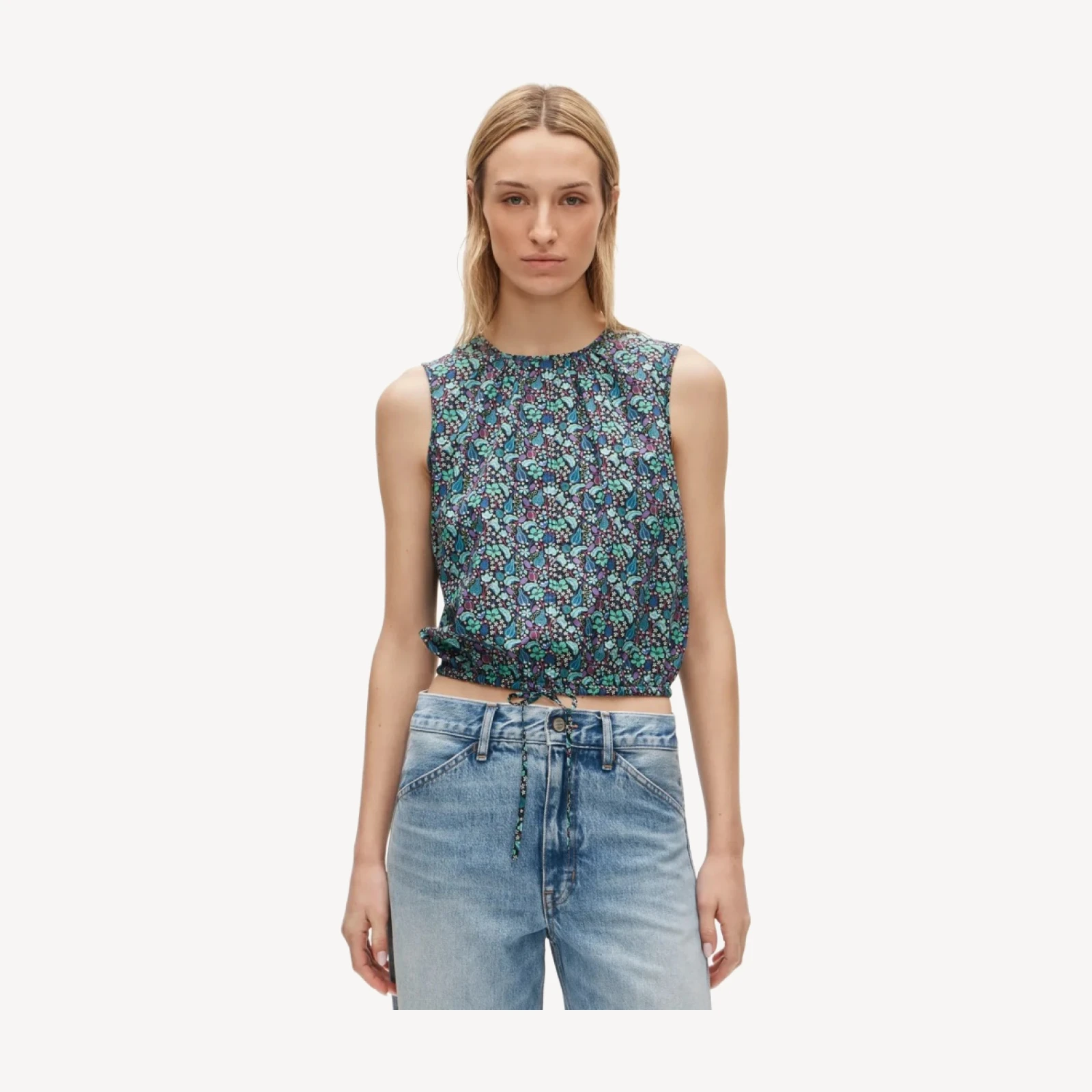 Drawstring-waist tank top in Liberty® floral fabric