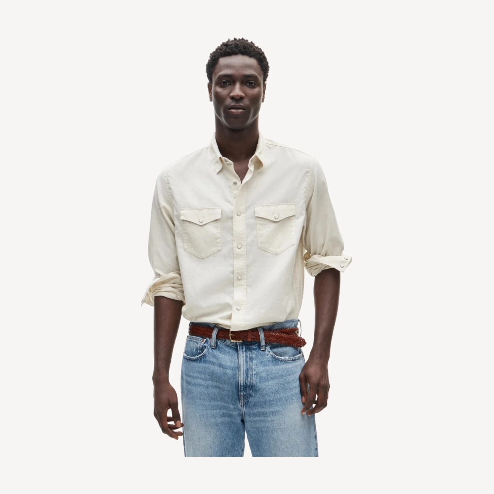 Western chambray shirt in linen-cotton blend