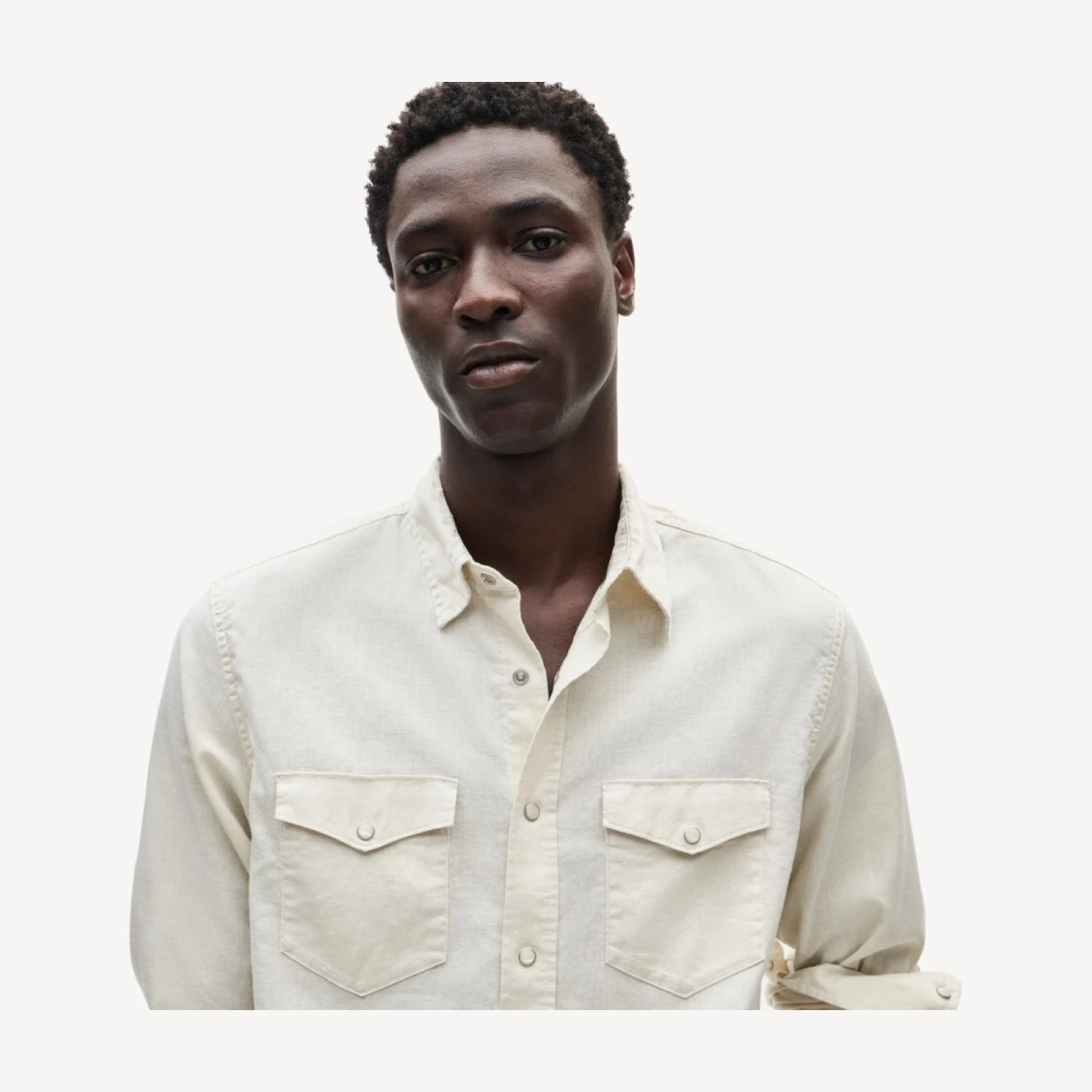 Western chambray shirt in linen-cotton blend