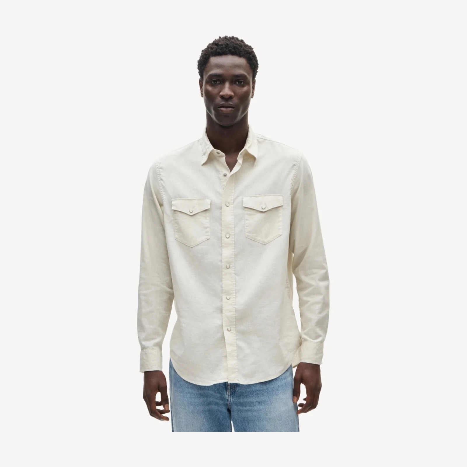 Western chambray shirt in linen-cotton blend