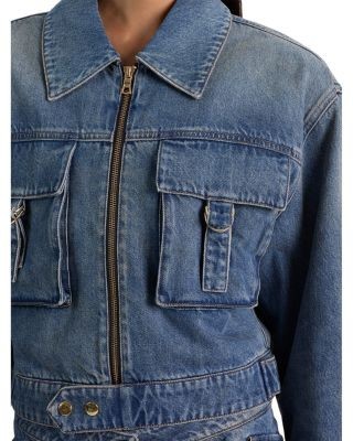Alice and Olivia Leroy Cropped Denim Aviator Jacket