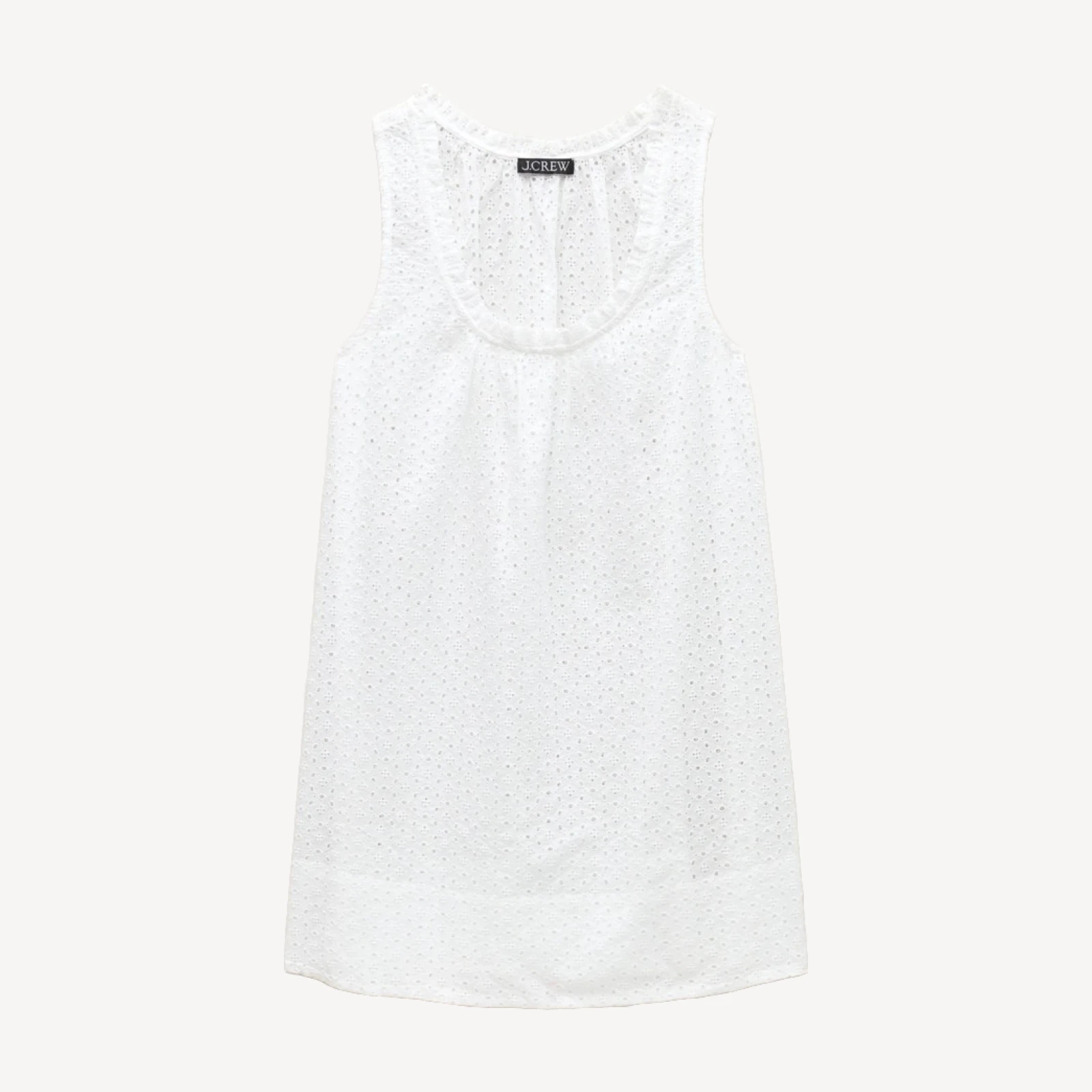 Ruffle-trim scoopneck eyelet mini dress