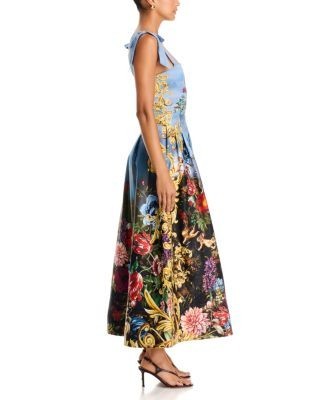 Alice and Olivia Hana Cotton Stretch Pleated Waist Bow Strap Dress