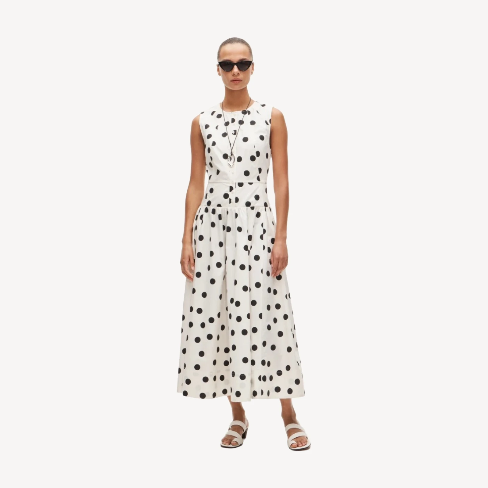 Button-front dress in dot-print cotton poplin