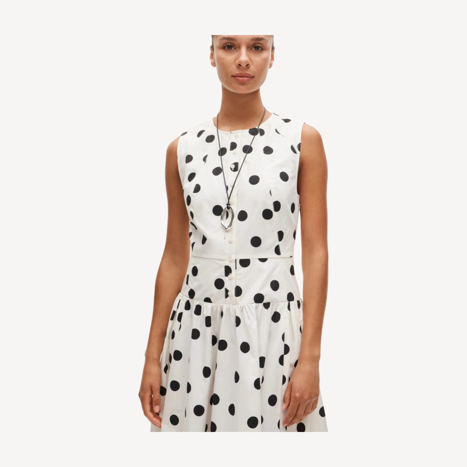 Button-front dress in dot-print cotton poplin