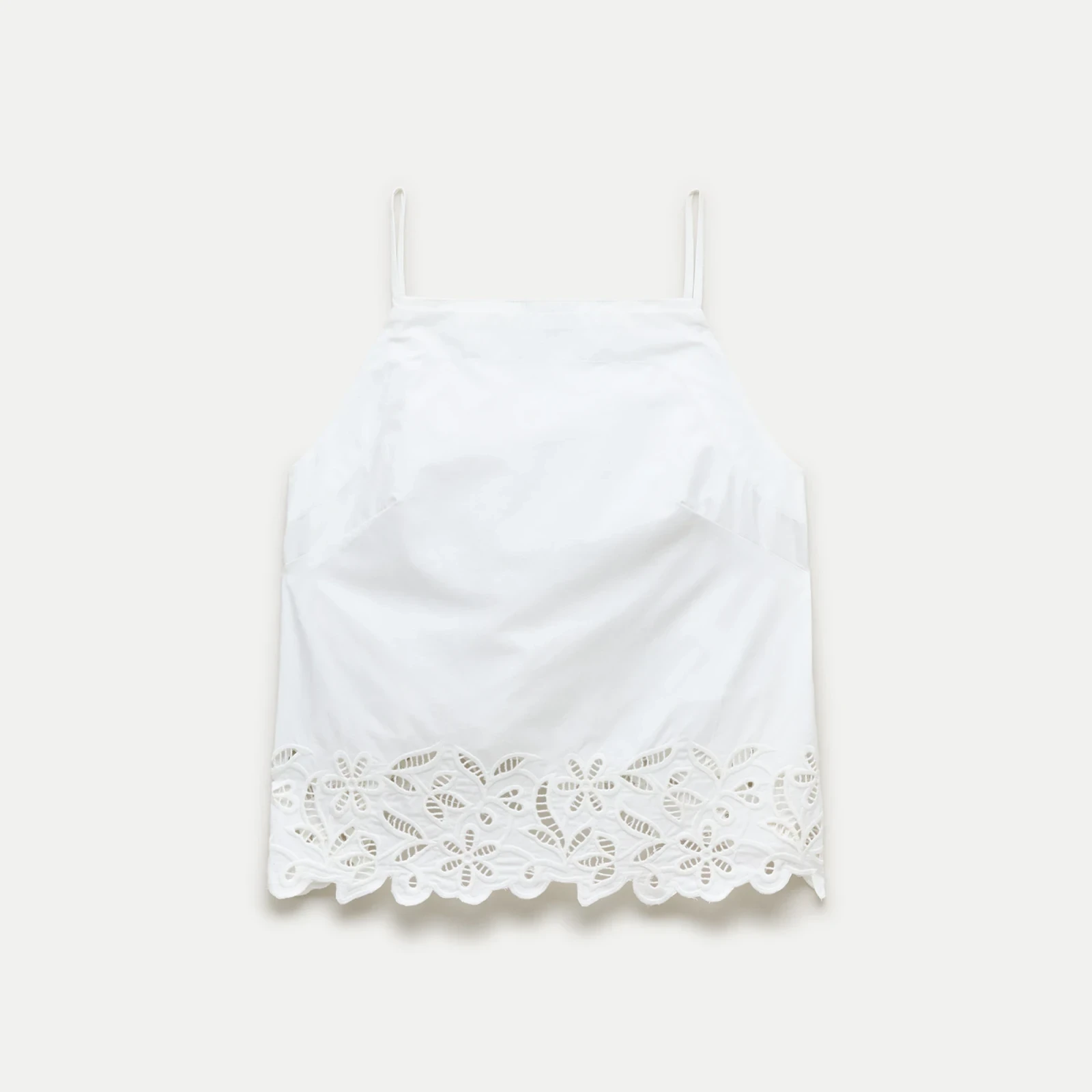 Embroidered high-neck top in cotton poplin