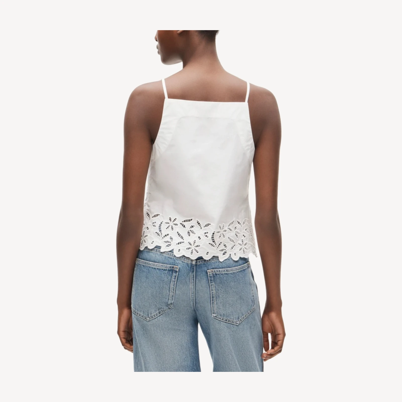 Embroidered high-neck top in cotton poplin