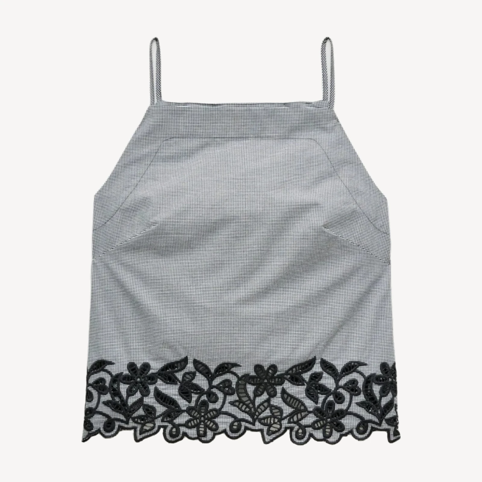 Embroidered high-neck top in cotton poplin gingham